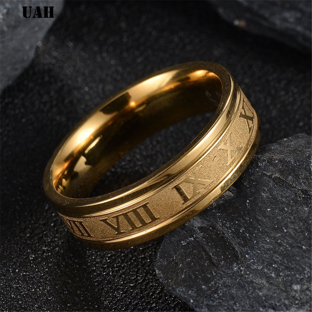 Stainless Steel Roman Numerals Rings