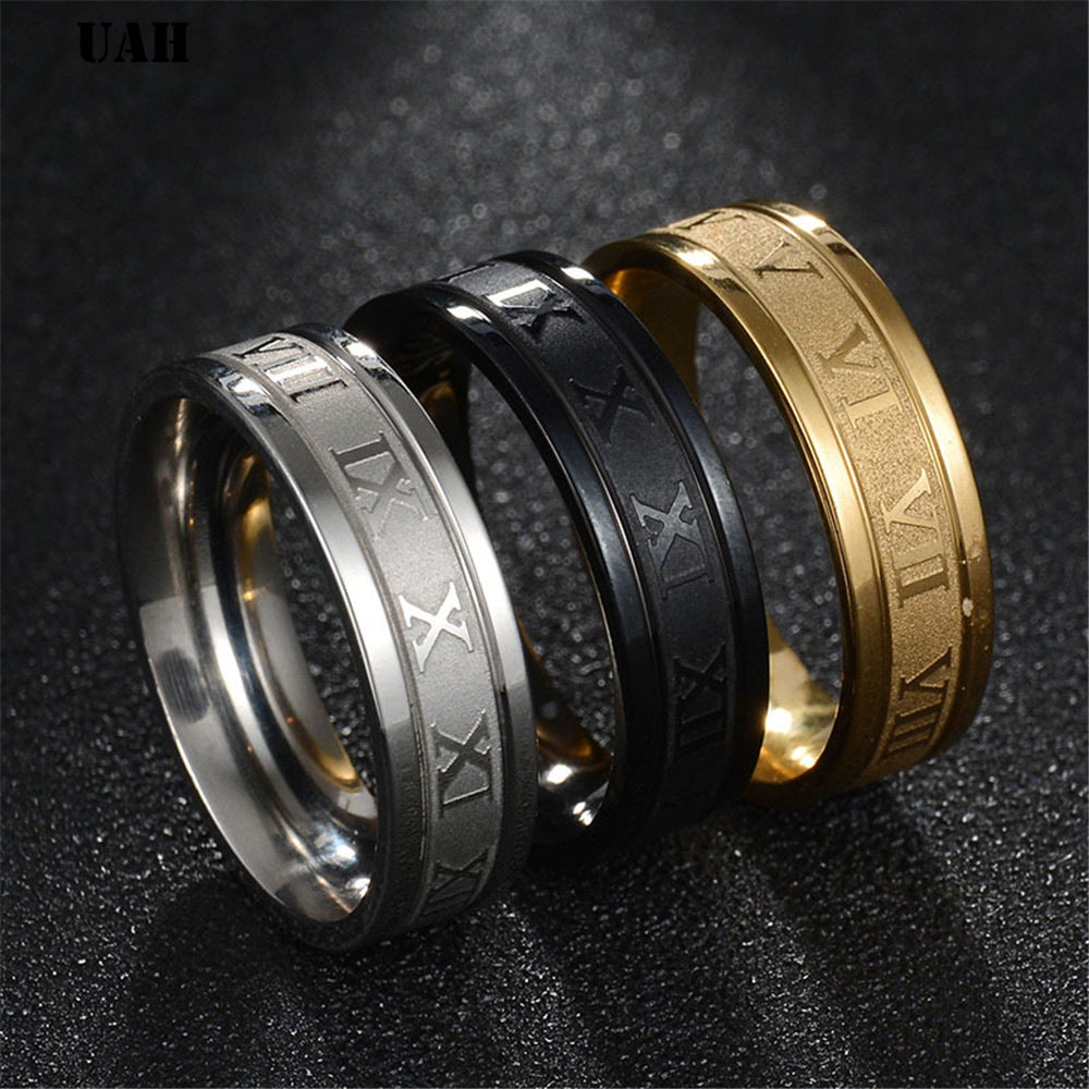 Stainless Steel Roman Numerals Rings